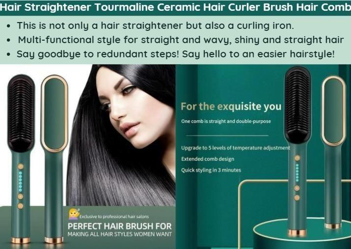 Professional Hair Straightener Tourmaline Ceramic Hair Curler Brush Hair Combo